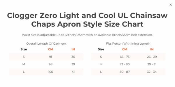 Clogger Zero UL Chainsaw Chaps Apron Style - Image 7